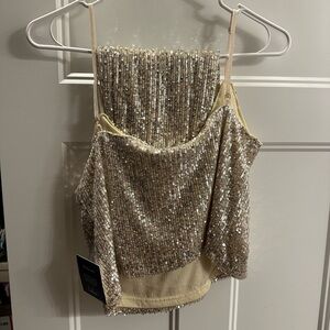 Lulus sequin 2 piece set gold/silvery camisole with pencil skirt NWT small